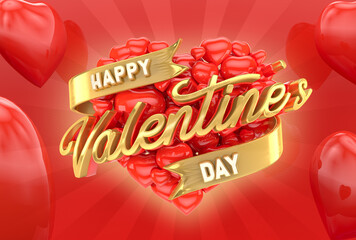 Valentine's day symbol isolated. Valentine's day logo. Symbol of Valentine's Day. Concept for posters, brochures, banners. 3D illustration, Art 3D.