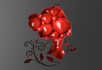 Background Woman Silhoutte heartd 3D. Background Valentine's Day.