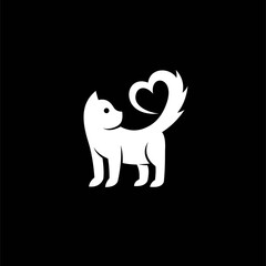 cat logo with a tail that formed love concept