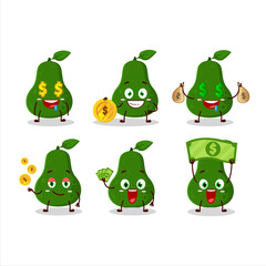 Fototapeta premium Avocado cartoon character with cute emoticon bring money