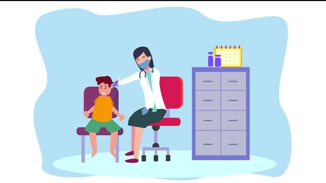 Doctor gives injection of vaccine to a little boy