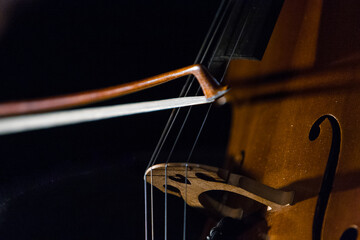 Musical instrument, cello on the stage of a show