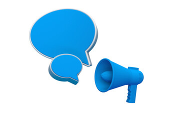 Megaphone with speech bubble to insert text. Speaker device. Illustration 3D, Art 3D.