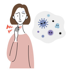 風邪で喉に痛みを感じる女性