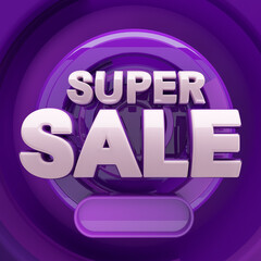 Obraz premium Super sale concept symbol with purple background. Logo for advertising campaign. 3D illustration.