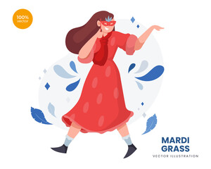 Mardi Gras concept vector Illustration idea for landing page template, The woman wear a mask or masquarade for celebrating carnival with nice costume and scraf. Flat Styles