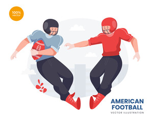 American football concept vector Illustration idea for landing page template, The male athlete trying to catch the ball on a match. good Sport competition. Flat Styles