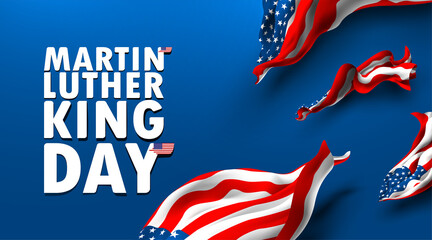 Martin Luther King day with waving American flag in simple style. Symbol of freedom american dream