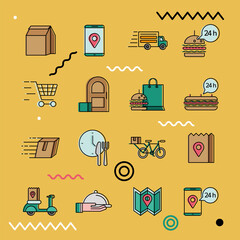 Food delivery icon bundle vector design