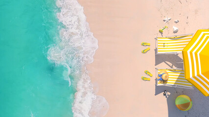 Top view, beach travel summer holiday vacation concept background with copy space, 3d rendering © G3D Studio