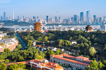 Obraz premium High-angle sunny view of Yellow Crane Tower in Wuhan, Hubei, China