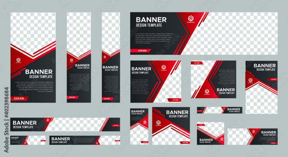 Poster set of business web banners with standard size. vertical, horizontal and square template. vector eps