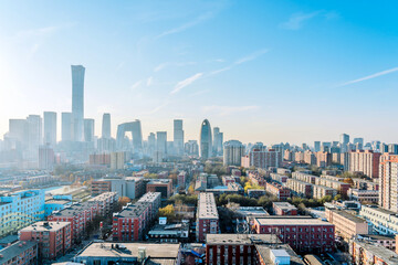 Fototapeta na wymiar Sunny scenery of CBD complex in Beijing, China