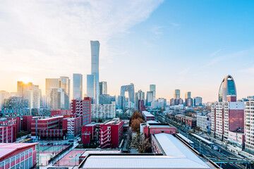 Fototapeta na wymiar Sunny scenery of CBD complex in Beijing, China
