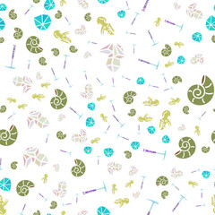 Seamless pattern on the theme: paleontology, geology, mineralogy. Premium quality color symbol collection.