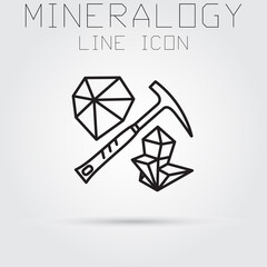 Stroke line icon of mineralogy and geology.