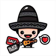 black friday celebration cute character vector design