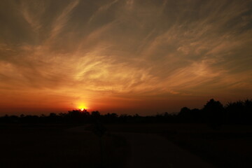 Golden light and clouds sky in the morning