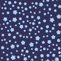 Naklejka na ściany i meble Seamless patterns. Cute forget-me-nots on a blue background. Trendy endless pattern for textile or design decoration. Vector image. Flat style.