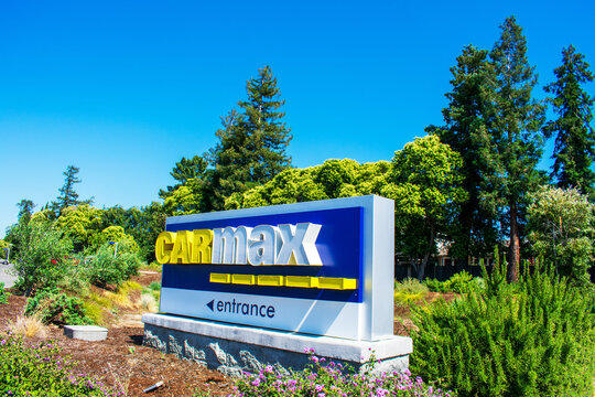 CarMax sign, logo at dealership entrance - San Jose, California, USA - 2020