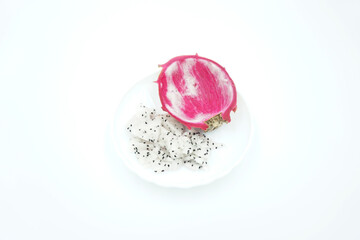 Fresh white dragon fruit on white background