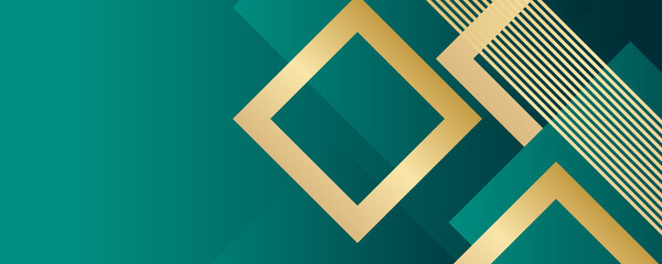 Green gold square shape abstract technology concept Background. Minimal Geometric vector illustration