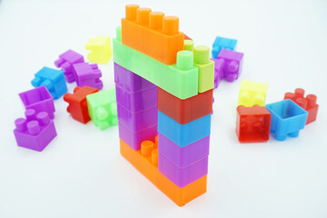 Colored stacking blocks on a white background