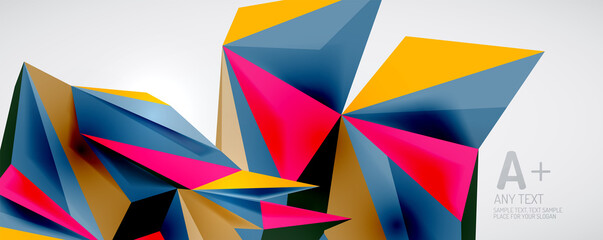 Vector triangle geometric backgrounds. Low poly 3d shape on light backdrop. Vector illustration for covers, banners, flyers and posters and other designs