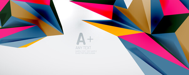 Vector triangle geometric backgrounds. Low poly 3d shape on light backdrop. Vector illustration for covers, banners, flyers and posters and other designs