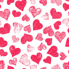 Hearts seamless background. Hand drawn hearts on a white. Valentine's day vector illustration.