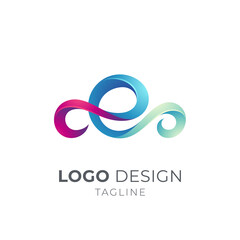 Wave letter e logo with 3d shape in gradient color