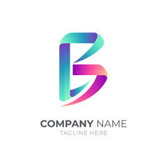 Initial letter B logo with ribbon 3d shape in gradient purple and blue color