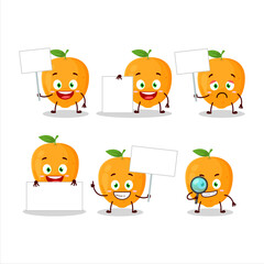 Naklejka premium Orange fruit cartoon character bring information board
