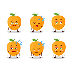 Cartoon character of orange fruit with sleepy expression