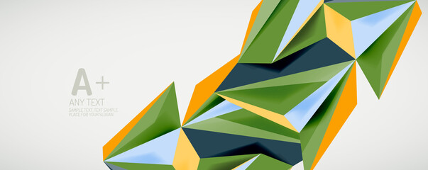 Vector triangle geometric backgrounds. Low poly 3d shape on light backdrop. Vector illustration for covers, banners, flyers and posters and other designs