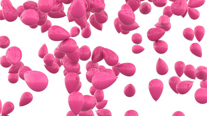 Pink air ballons flying and falling in wite paper studio. 3d render