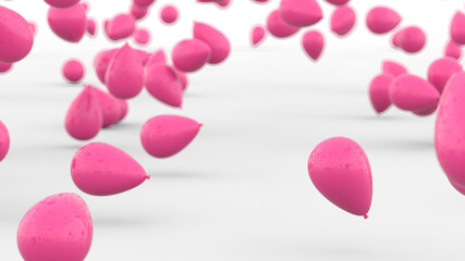 Pink air ballons flying and falling in wite paper studio. 3d render