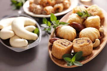 assorted of oriental pastry and mint tea