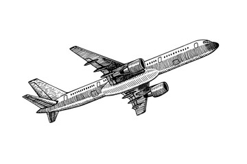 Jetliner hand drawn realistic doodle sketch tracing vector llustration. Airline Concept Travel Passenger plane. Jet commercial airplane. - 402410017