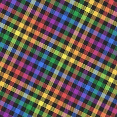 rainbow lgbt colors on black tartan style fabric texture repeatable sloped pattern editable vector illustration - 402410098