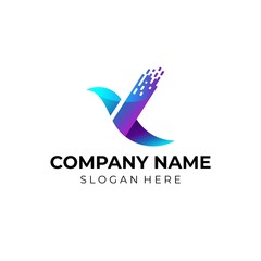 Bird network logo designs concept vector. digital bird icon logo template