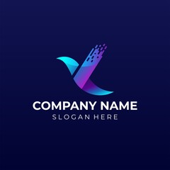 Bird network logo designs concept vector. digital bird icon logo template