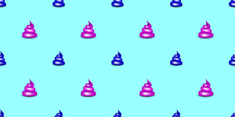 Seamless pattern with clipping mask. Cartoon blue and pink poop staggered with shadows on cyan background. EPS10