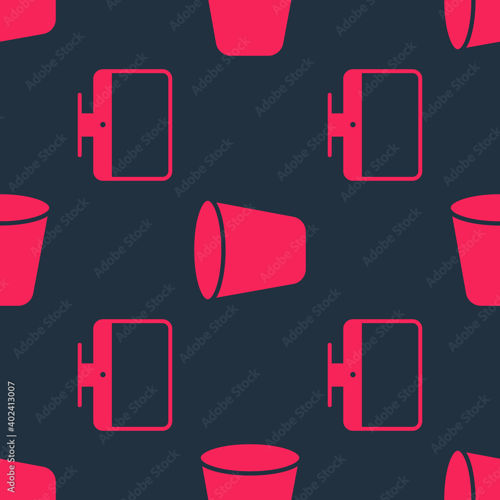 Poster set computer monitor screen and trash can on seamless pattern. vector.