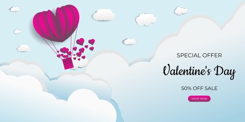 Happy Valentine. Abstract Background sale concept design. Balloon heart flying float on the sky. Vector Illustration
