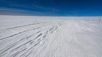 Cross country skiing trail. Winter landscape in the North of Bohemia  with cross-country slopes