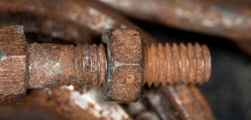 Old rusty car parts close up