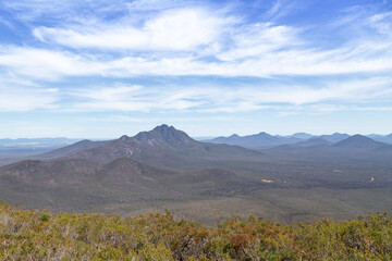 View down into the Stirling Range with Mt. Toobrunup in the Backgruond, Western Australia