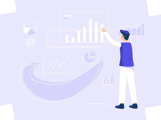 Digital graphic concept. men and annual chart data. used for web, posters, flyers. flat vector illustration.