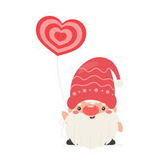 Dwarfs or gnomes hold pink heart balloons. For valentine's day greeting card